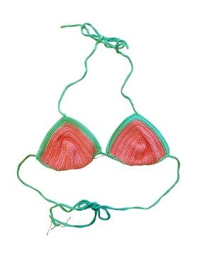 🎀3/$25🎀 Handmade Crochet Green and Coral Crochet Triangle Bikini Top